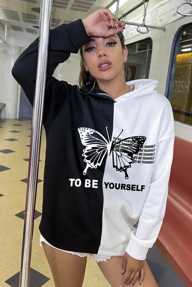 To Be Yourself Baskılı Oversize Sweatshirt ürün görseli 1