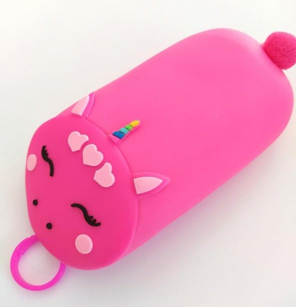 Silikon Bozuk Para Cüzdanı Pembe Unicorn Kedi Figürlü Anahtarlık Ve Çanta Aksesuarı - 2