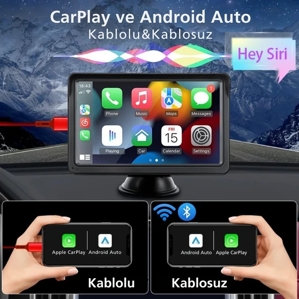 TechTic 7İnç CarPlay&Android Auto Kablosuz Tak Çalıştır Multimedya Taşınır Apple Carplay MirrorLink - 4