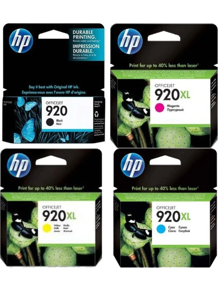 Hp 920 SİYAH / 920XL RENKLİ CD972A / CD973A / CD974A Orijinal 4'Lü Kartuş Seti