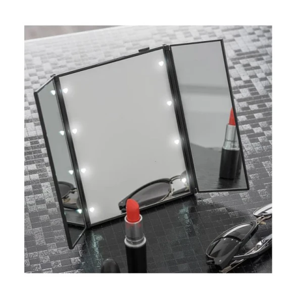 TechTic LED Işıklı Katlanabilir Makyaj Aynası Masaüstü Taşınabilir Seyahat Mike Up Üç Taraflı Ayna - 11