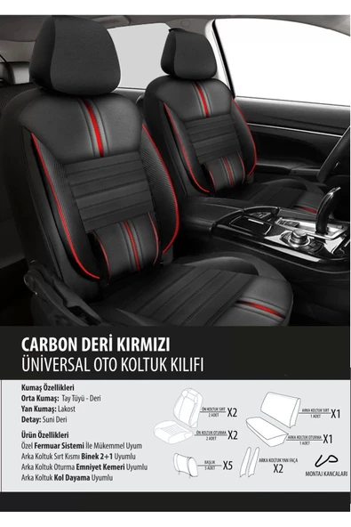Kia Shuma Koltuk Kılıfı Carbon Deri Kırmızı