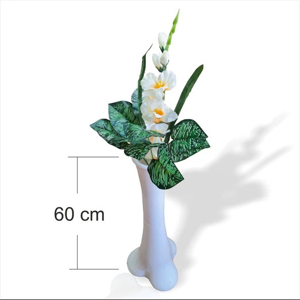 Uzun Geniş Kalın Yeşil Yapraklı Beyaz Şakayık 60 cm Akrilik Helisel Konik Dengeli Devrilmez Vazo - Resim 2