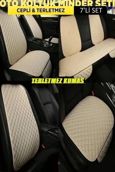 Audi S3 Terletmez Kumaş Minder Seti 7 Parça Ön Ve Arka Oturak Sırt Dayama Minder Bej-bej