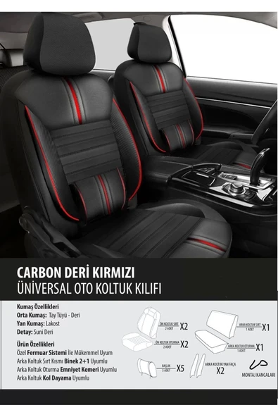 Toyota Auris Koltuk Kılıfı Carbon Deri Kırmızı