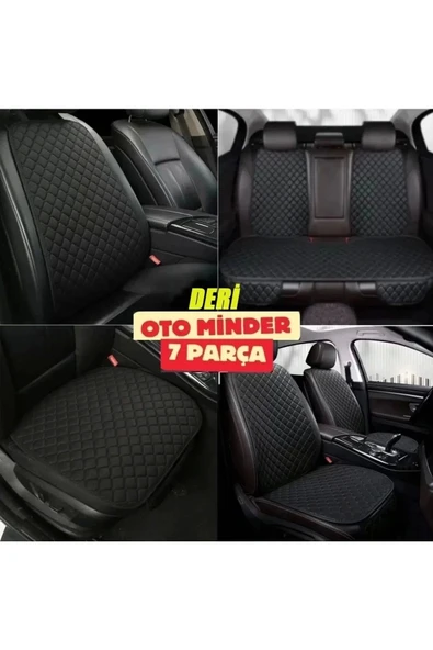 Toyota Land Cruiser Koltuk Deri Minderi 7 Parça Ön ve Arka Oturak Sırt Dayama Minder Siyah-Siyah