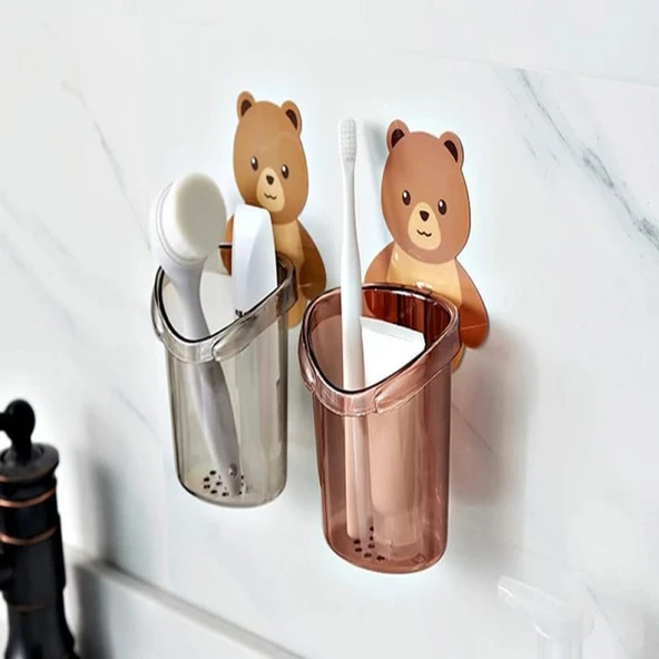 TİNEKE Ayıcık  Diş Fırçası fincanı Tutucu Diş Macunu Depolama rafı Standı Kendinden Yapışkanlı 1 ADET - 2