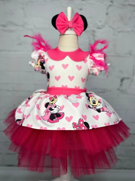 Minnie Mouse Elbise, Kız çocuk Fuşya Tüllü Elbise, Mickey Mouse Kız Çocuk Elbise - 8