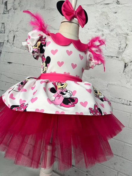 Minnie Mouse Elbise, Kız çocuk Fuşya Tüllü Elbise, Mickey Mouse Kız Çocuk Elbise - 2