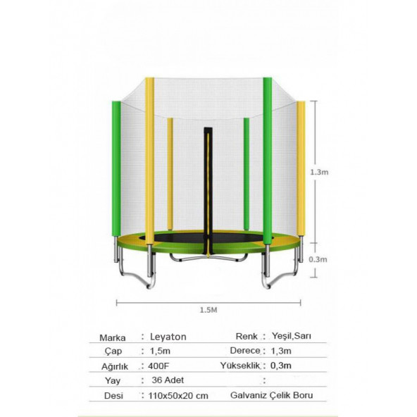 Leyaton 140 Cm Katlanabilir Çocuk Trambolini - 3