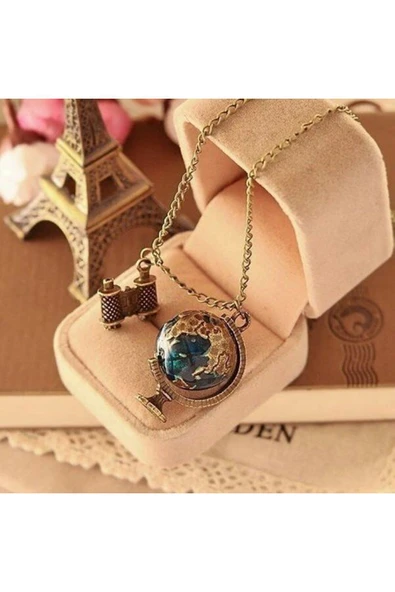 Dünya Şeklinde Dürbünlü Kolye 70 cm Gezgin Kolyesi