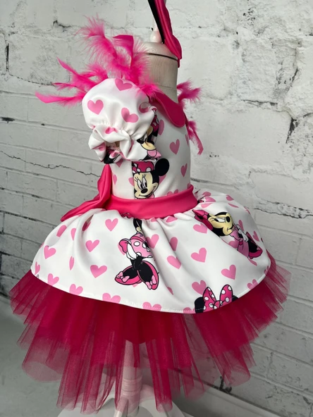 Minnie Mouse Elbise, Kız çocuk Fuşya Tüllü Elbise, Mickey Mouse Kız Çocuk Elbise - 3