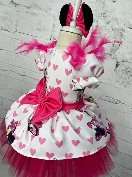 Minnie Mouse Elbise, Kız çocuk Fuşya Tüllü Elbise, Mickey Mouse Kız Çocuk Elbise - 5