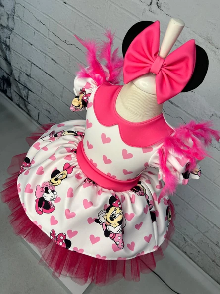 Minnie Mouse Elbise, Kız çocuk Fuşya Tüllü Elbise, Mickey Mouse Kız Çocuk Elbise - 7