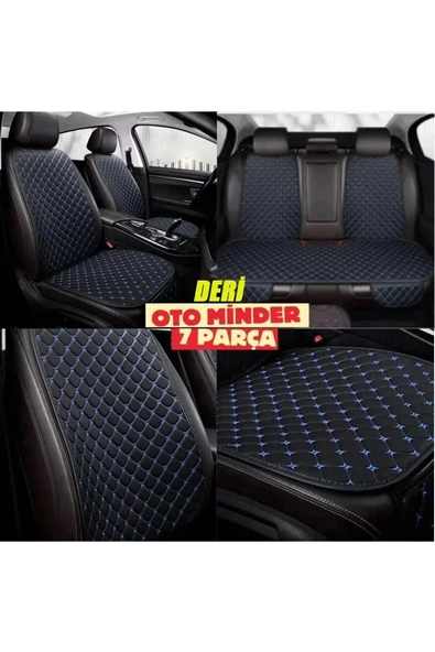 Chevrolet Blazer Koltuk Deri Minderi 7 Parça Ön Ve Arka Oturak Sırt Dayama Minder siyah-mavi ürün görseli 1