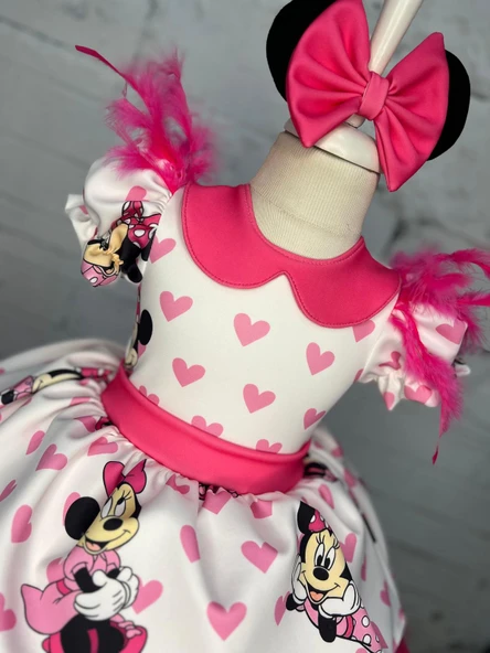 Minnie Mouse Elbise, Kız çocuk Fuşya Tüllü Elbise, Mickey Mouse Kız Çocuk Elbise - 6