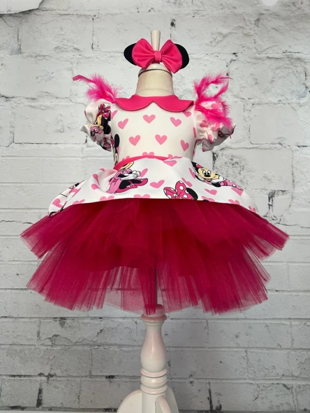 Minnie Mouse Elbise, Kız çocuk Fuşya Tüllü Elbise, Mickey Mouse Kız Çocuk Elbise - 4