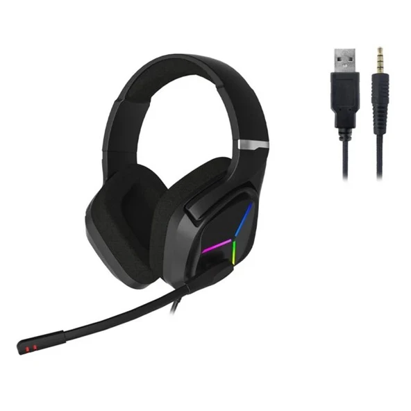 LENOVO LECOO HT406 Stereo USB 3.5mm Jack RGB Led Aydınlatma Siyah Gaming Mikrofonlu Kulaklık - 6