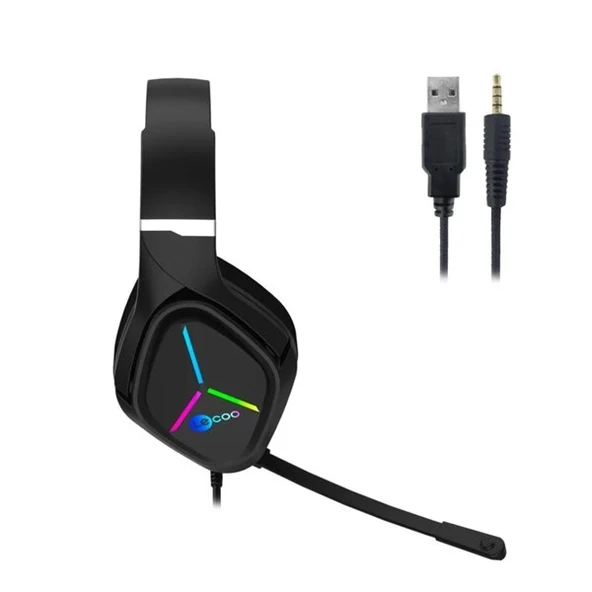 LENOVO LECOO HT406 Stereo USB 3.5mm Jack RGB Led Aydınlatma Siyah Gaming Mikrofonlu Kulaklık - 3