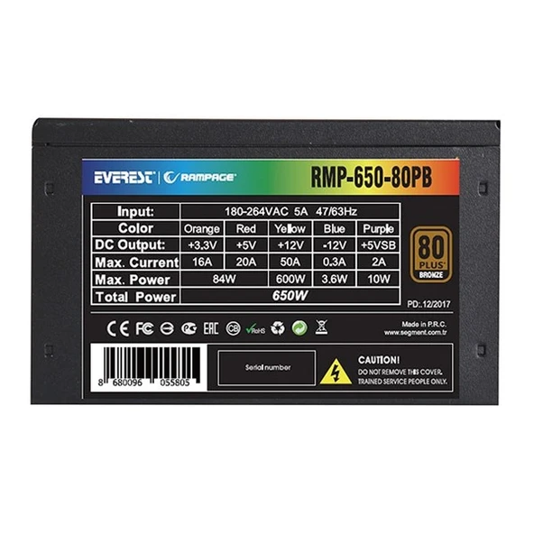 RAMPAGE 650W 80+ BRONZE RMP-650-80PB POWER SUPPLY - Resim 4