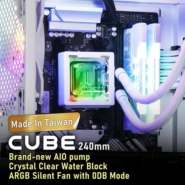 BITFENIX 240mm CUBE 240 AIO-240-WW27A-RP ARGB Sıvı Soğutmalı AM5-11851p İşlemci Fanı Beyaz - Resim 2