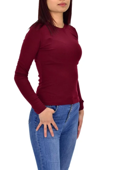 Kadın Düz Renk Vücuda Oturan Uzun Kollu Sweatshirt BGL-ST04209 - Resim 9