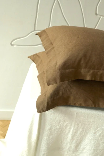 Maki Home %100 Pamuklu Volanlı Süs Dikişli Sütlü Kahve 2 Adet 50x70 Yastık Kılıfı - 3