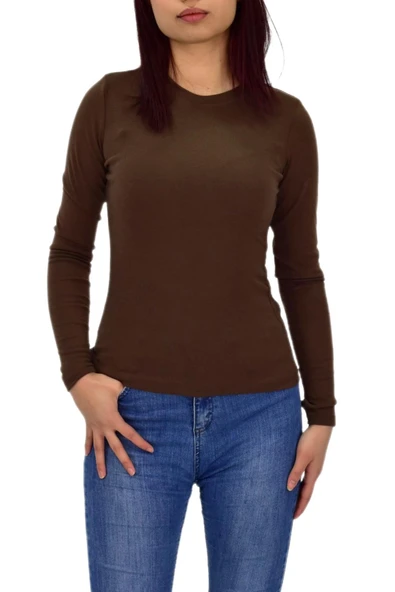 Kadın Düz Renk Vücuda Oturan Uzun Kollu Sweatshirt BGL-ST04209 - Resim 4