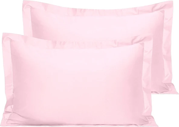 Maki Home %100 Pamuklu Volanlı Süs Dikişli Açık Pembe 2 Adet 50x70 Yastık Kılıfı