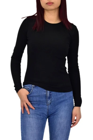 Kadın Düz Renk Vücuda Oturan Uzun Kollu Sweatshirt BGL-ST04209 - Resim 2