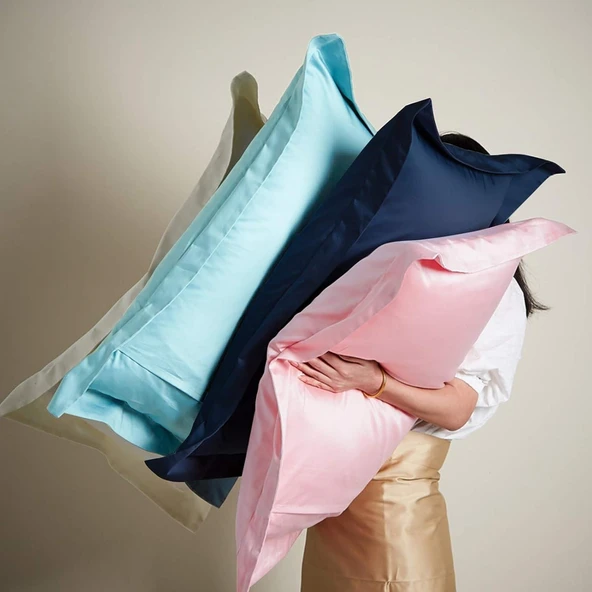 Maki Home %100 Pamuklu Volanlı Süs Dikişli Açık Pembe 2 Adet 50x70 Yastık Kılıfı - Resim 5