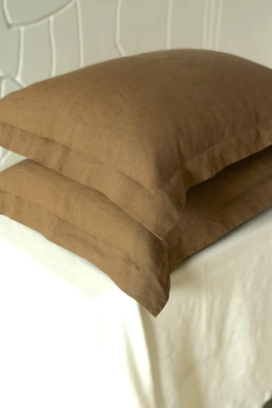 Maki Home %100 Pamuklu Volanlı Süs Dikişli Sütlü Kahve 2 Adet 50x70 Yastık Kılıfı - 2