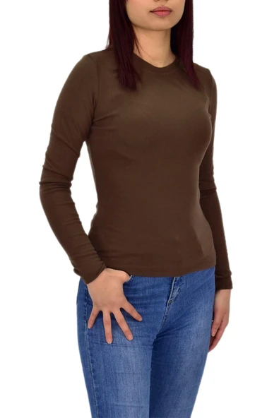 Kadın Düz Renk Vücuda Oturan Uzun Kollu Sweatshirt BGL-ST04209 - Resim 10