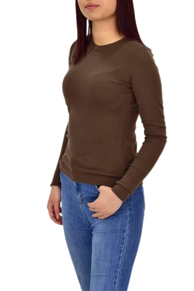 Kadın Düz Renk Vücuda Oturan Uzun Kollu Sweatshirt BGL-ST04209 - Resim 7