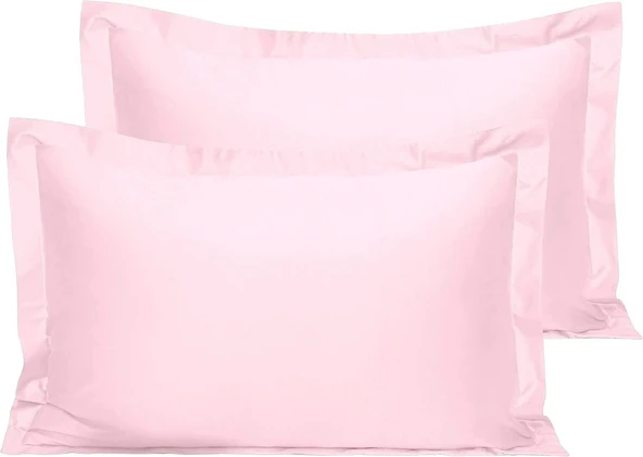 Maki Home %100 Pamuklu Volanlı Süs Dikişli Açık Pembe 2 Adet 50x70 Yastık Kılıfı ürün görseli 1