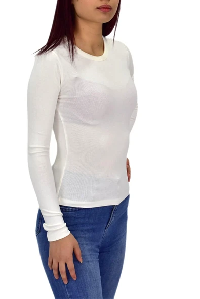 Kadın Düz Renk Vücuda Oturan Uzun Kollu Sweatshirt BGL-ST04296 - Resim 10