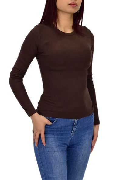 Kadın Düz Renk Vücuda Oturan Uzun Kollu Sweatshirt BGL-ST04296 - Resim 9