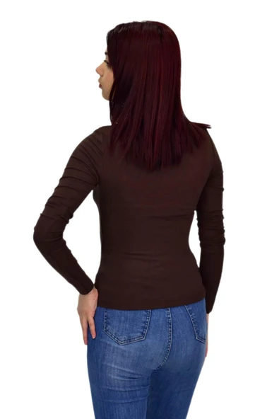 Kadın Düz Renk Vücuda Oturan Uzun Kollu Sweatshirt BGL-ST04296 - Resim 12