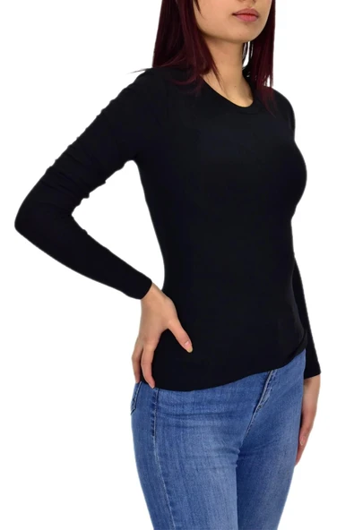 Kadın Düz Renk Vücuda Oturan Uzun Kollu Sweatshirt BGL-ST04296 - Resim 8