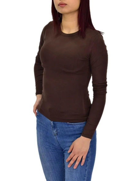 Kadın Düz Renk Vücuda Oturan Uzun Kollu Sweatshirt BGL-ST04296 - Resim 6