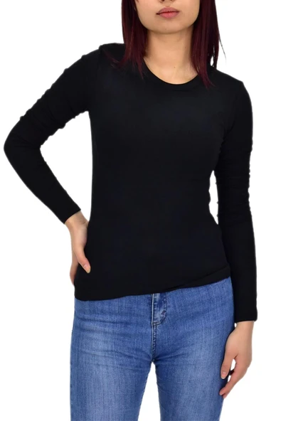 Kadın Düz Renk Vücuda Oturan Uzun Kollu Sweatshirt BGL-ST04296 - Resim 3