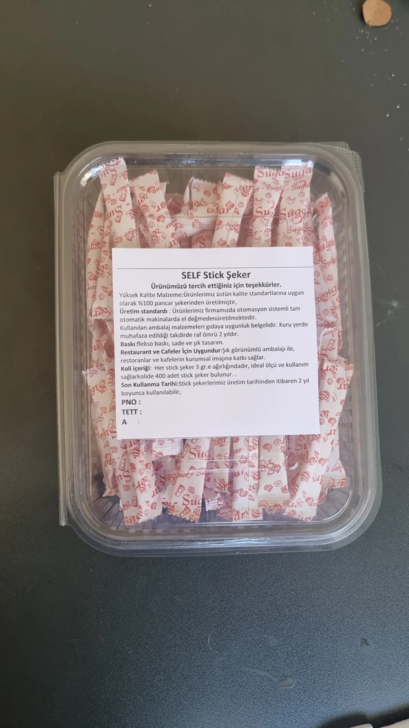 Self Stick Şeker Tek Kullanımlık Toz Şeker Kırmızı Baskılı 3 gr.x 250 Adet