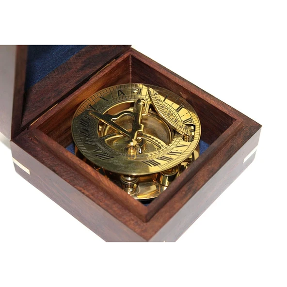 Ahşap Kutulu Pirinç Güneş Saati Ve Pusula Modeli 2213 - 2