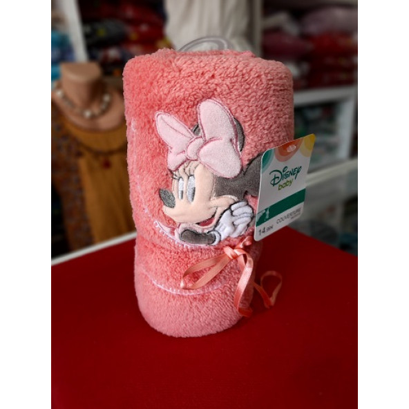 Disney Bebek Battaniyesi- Kenarları Tığ Basılı- Minny Mouse Aplikeli- Well Soft- 70x100 cm