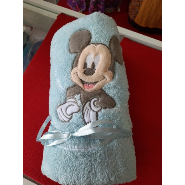 Disney Bebek Battaniyesi- Kenarları Tığ Basılı- Micky Mouse Aplikeli- Well Soft- 70x100 cm