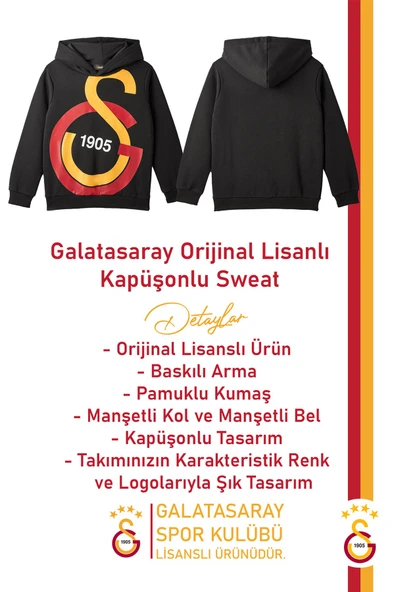 Galatasaray Orijinal Lisanslı Büyük Logo Çocuk Sweat - 2