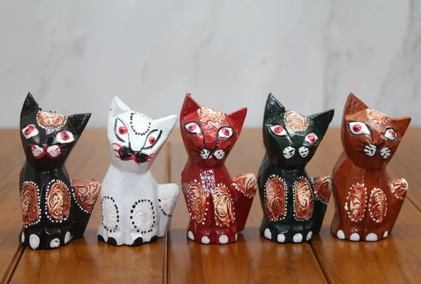 Ahşap 5'li Kedi Seti Polos:9