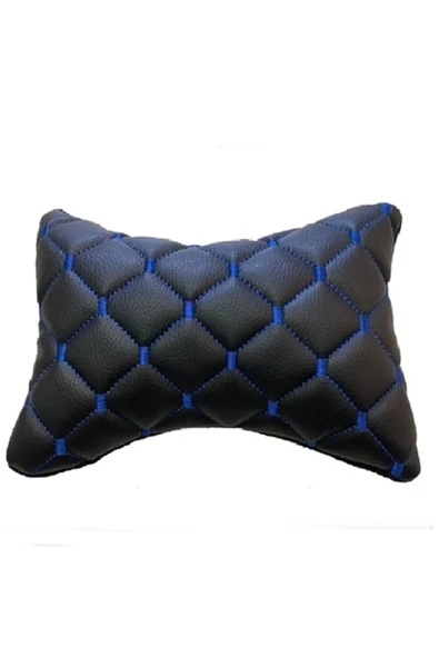 Araba Deri Boyun Yastığı Siyah-mavi - Resim 2