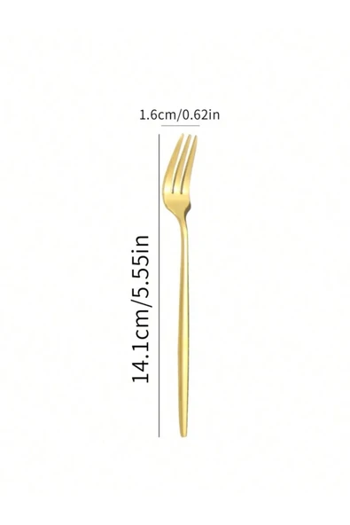 6 Adet Mini Boy Lüx Gold Fondü Çatalı Paslanmaz Çelik 14 Cm Tatlı Çatalı - 3