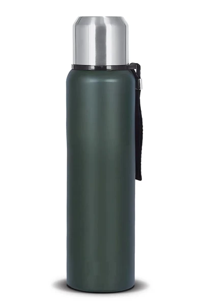 Çift Kat Paslanmaz Çelik Bardaklı 750 ml Taşıma Şeritli Termos Kamp Bebek Mama Termosu -8690 - 5